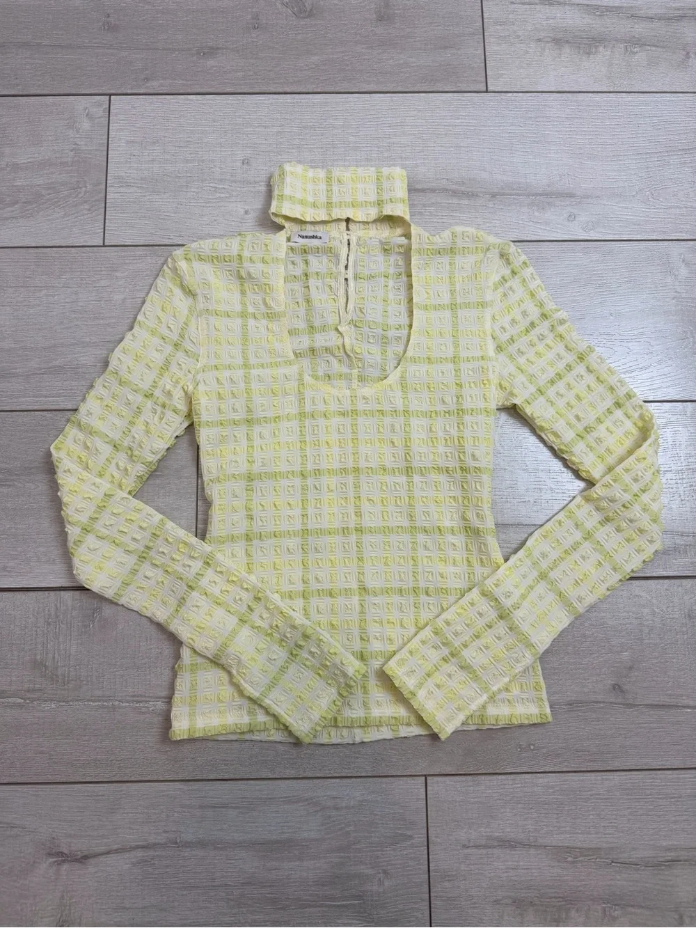 Nanushka Textured Checkerboard Mock Neck Top Size Small - Picture 1 of 7